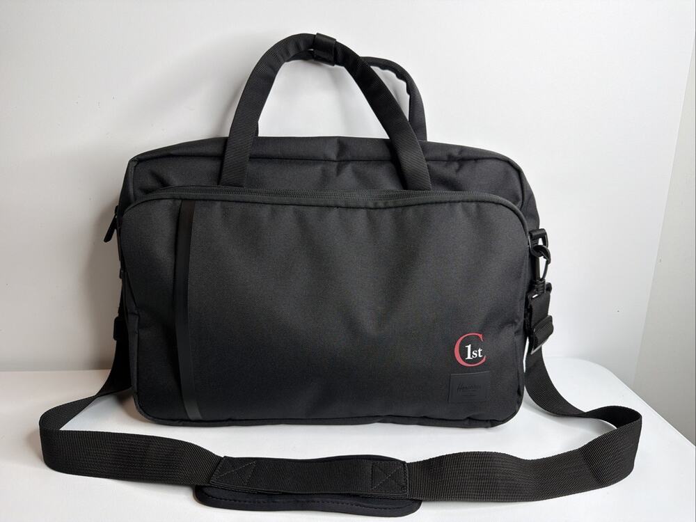 Herschel Black Gibson Sponsor-Branded Laptop Messenger Bag Crosshatch 18L EUC